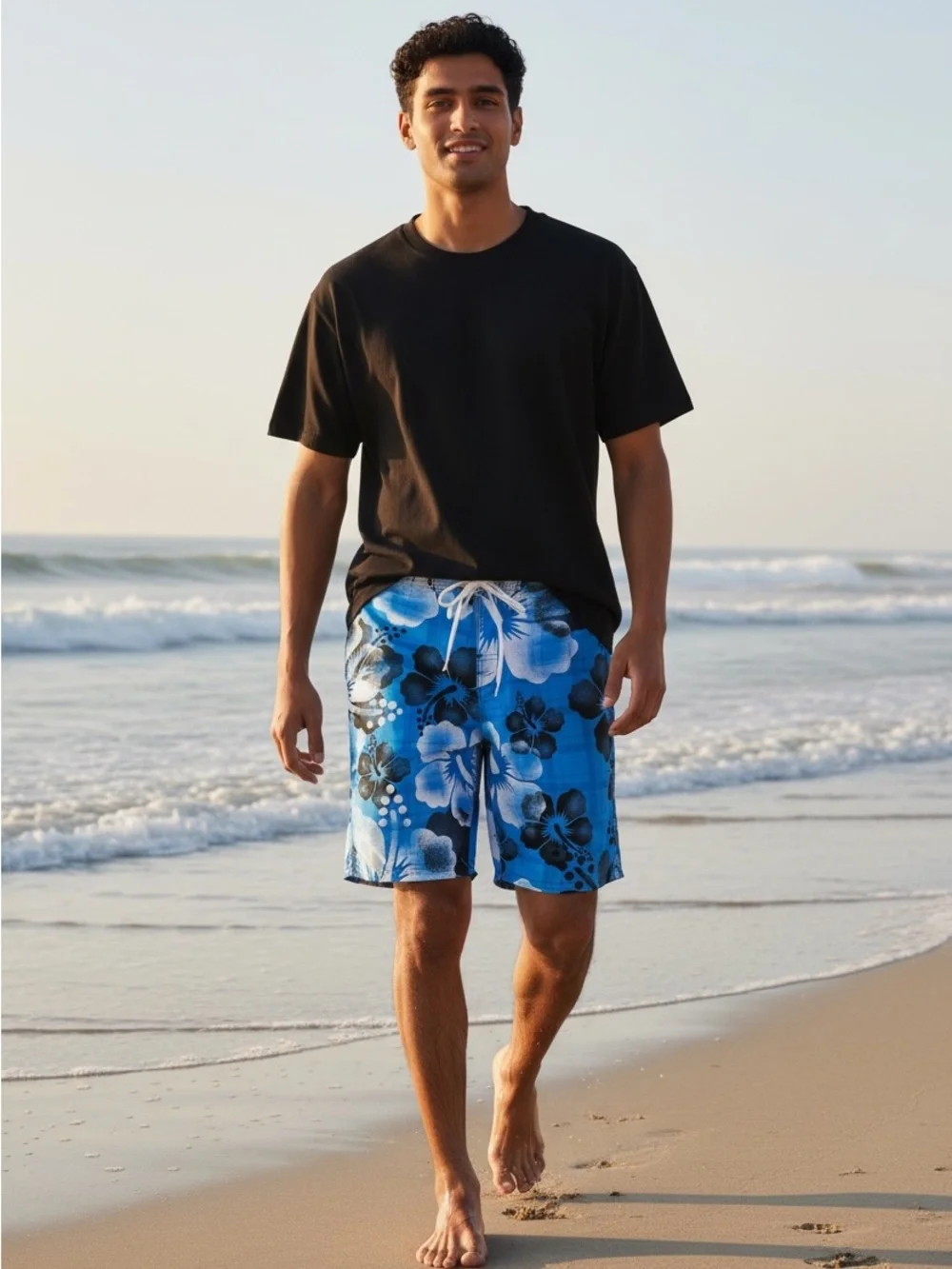 RSSURF Men's Blue Floral Board Shorts with Drawstring Waist